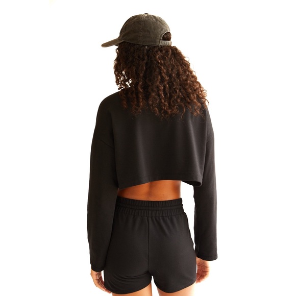 NEW Free People Cropped Sunny Short Set + Long Sleeve Top Large Black - Picture 6 of 9